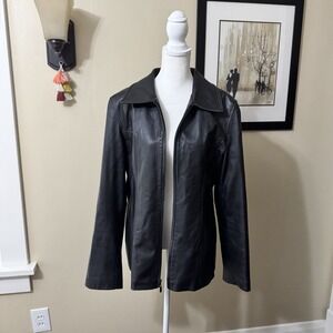 Winlit Womens Large Black Leather Jacket VTG Lambskin Zip-Up Pockets Grunge 90s
